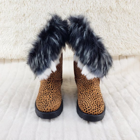 Chi Chi Cheetah Print Faux Fur Thick Lined Winter Boots - Picture 10 of 12